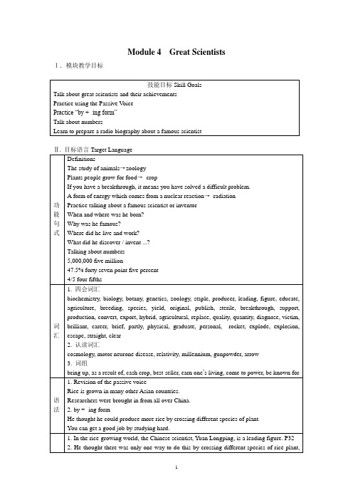 外研高中英语必修 4教案Module 4 Great Scientists教案
