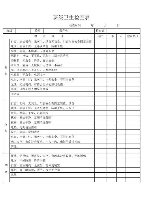 班级卫生检查表