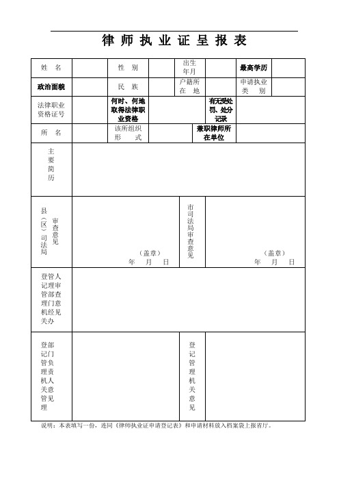 律师执业证呈报表