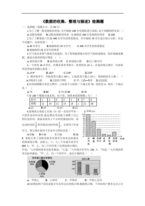 苏科版数学八下第七章《数据的收集、整理、描述》单元测试