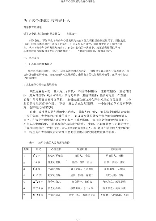 青少年心理发展与教育心得体会