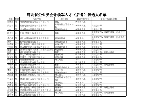 2012年度河北省会计领军人才选拔公示名单