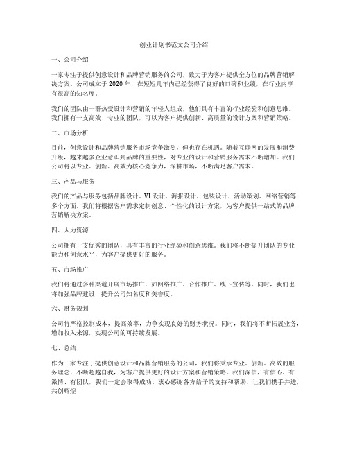 创业计划书范文公司介绍