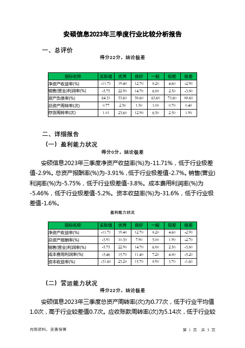 300380安硕信息2023年三季度行业比较分析报告