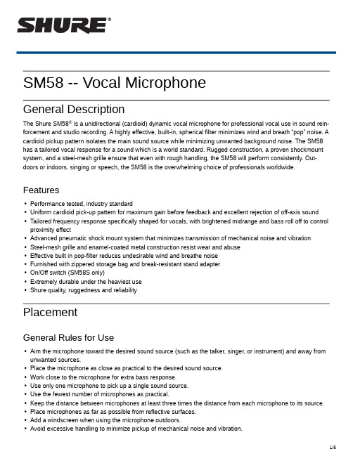 Shure SM58音频微型记录机的一般描述说明书