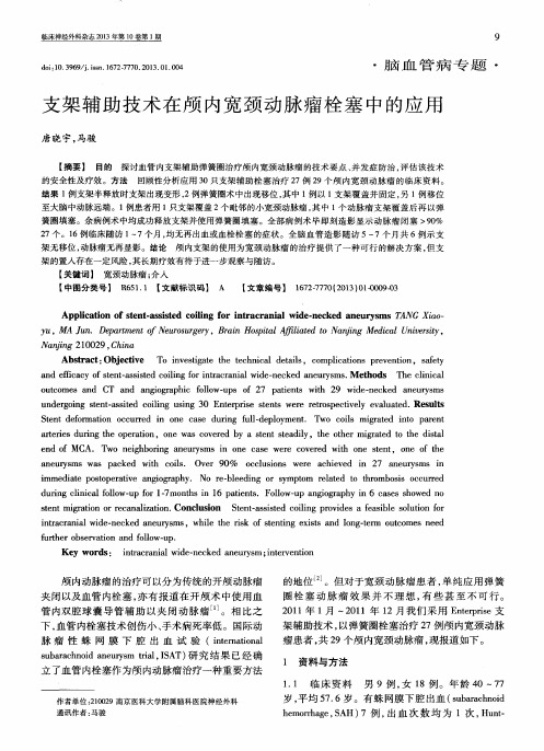 支架辅助技术在颅内宽颈动脉瘤栓塞中的应用