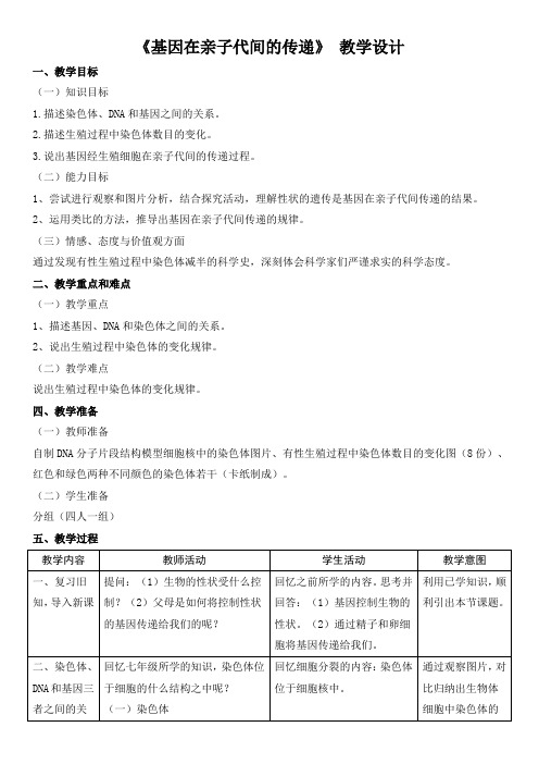 基因在亲子代间的传递 教学设计