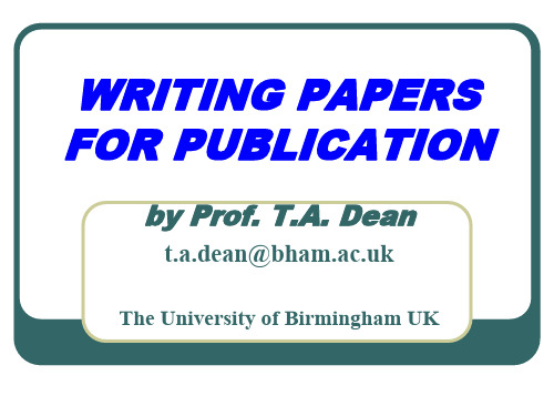 WRITING PAPERS FOR PUBLICTION