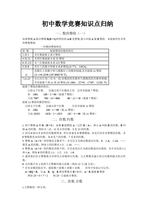 最新的初中数学竞赛知识点