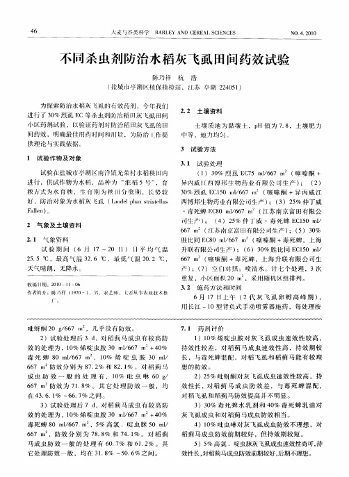 不同杀虫剂防治水稻灰飞虱田间药效试验