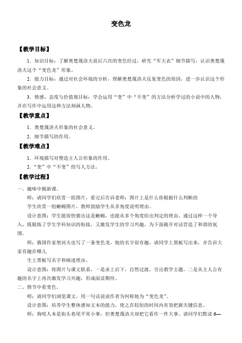 初中九年级语文教案-变色龙-省赛一等奖