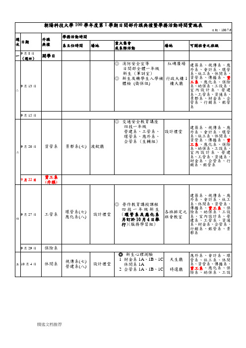 新版朝阳科技大学100学年度第1学期日间部升旗典礼暨学务活动时...357.doc