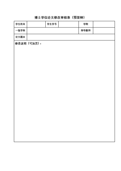 博士学位论文修改审核表(预答辩)【模板】