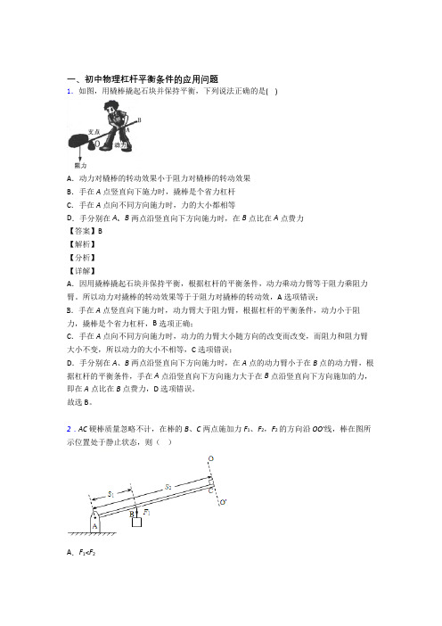 中考物理压轴题专题杠杆平衡条件的应用问题的经典综合题含答案