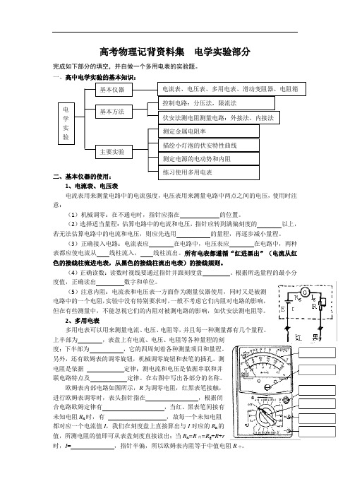 高考物理记背资料集  电学实验部分