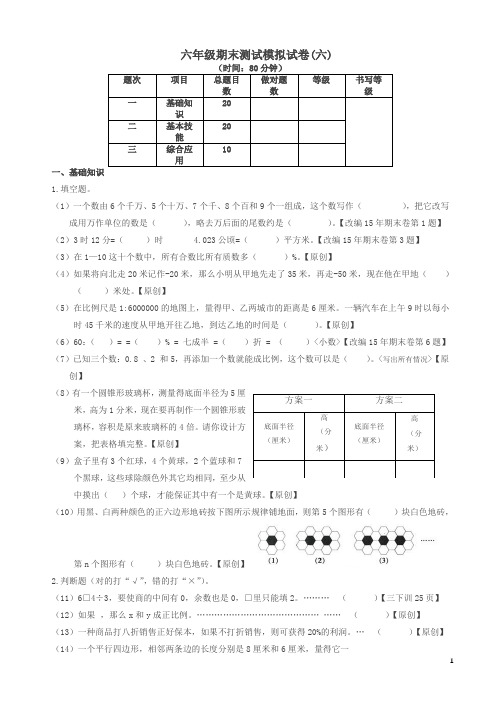 2017-2018学年六年级数学下期末测试模拟试卷(六)有答案-(人教版)AlHMwA