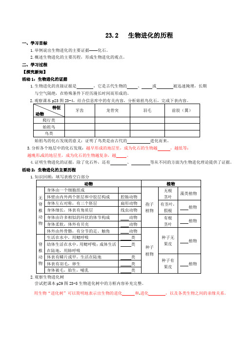 第二节生物进化的历程 学案苏科版八年级生物下册