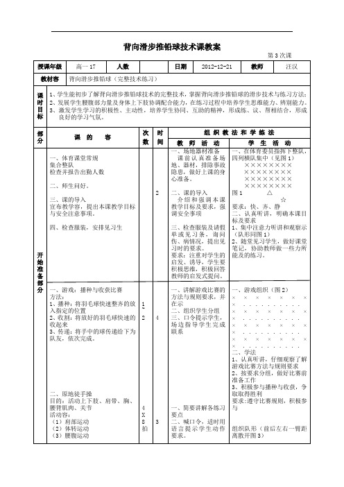 背向滑步推铅球技术课教(学)案修