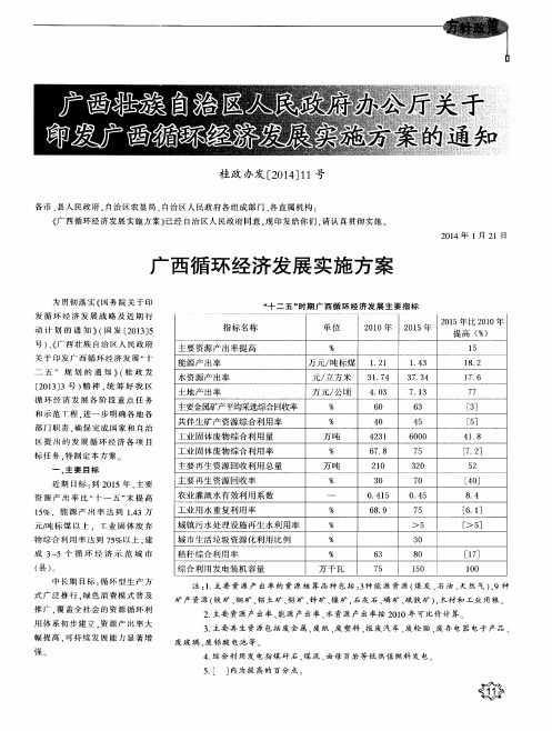 广西壮族自治区人民政府办公厅关于印发广西循环经济发展实施方案的通知