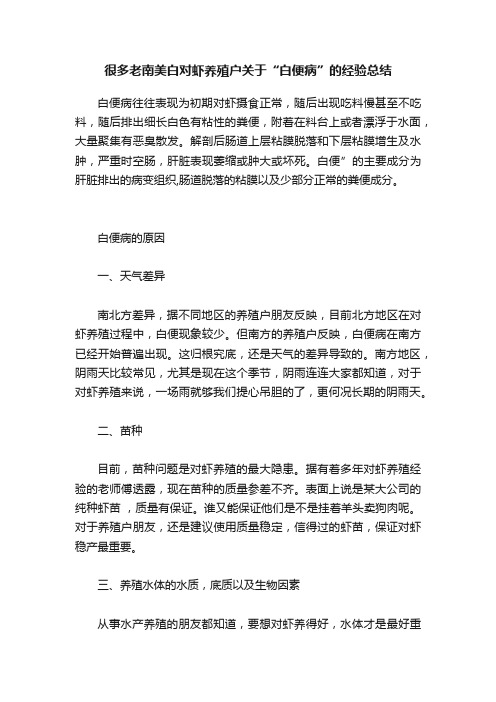 很多老南美白对虾养殖户关于“白便病”的经验总结