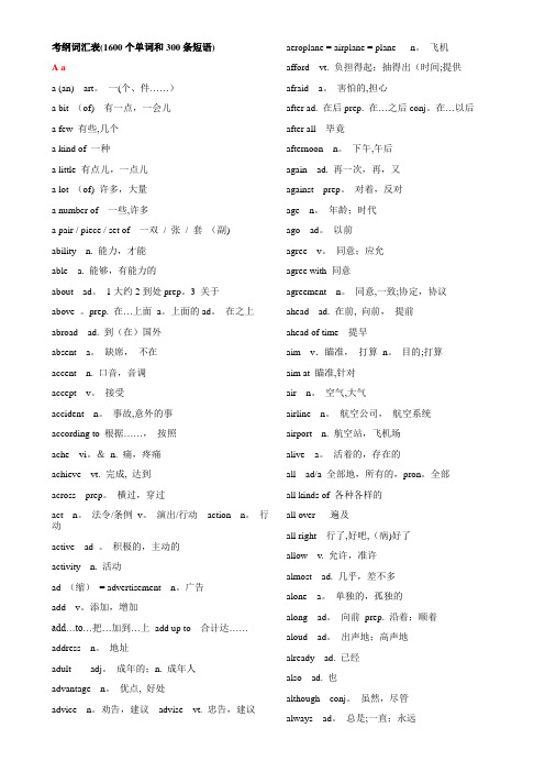 2018中考英语考纲词汇