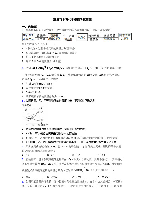 珠海市中考化学模拟考试集锦