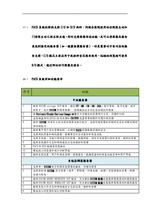 PACS系统功能及参数