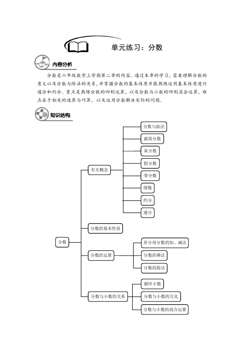 六年级上册数学沪教版分数章节复习