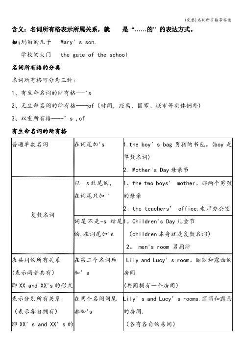 (完整)名词所有格带答案