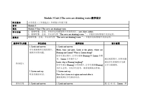 六年级下册英语教案-Unit 2 The cows are drinking water 外研社(三起)