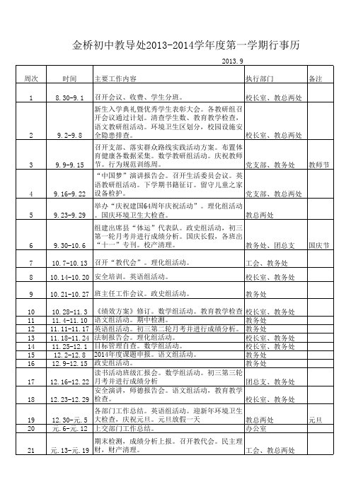 2013-2014学年度第一学期行事历