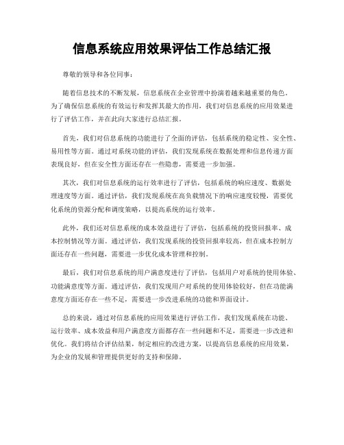 信息系统应用效果评估工作总结汇报