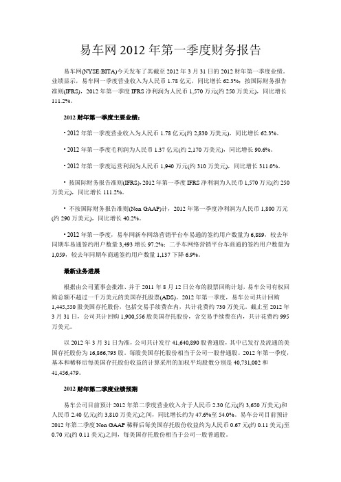 易车网2012年第一季度财务报告