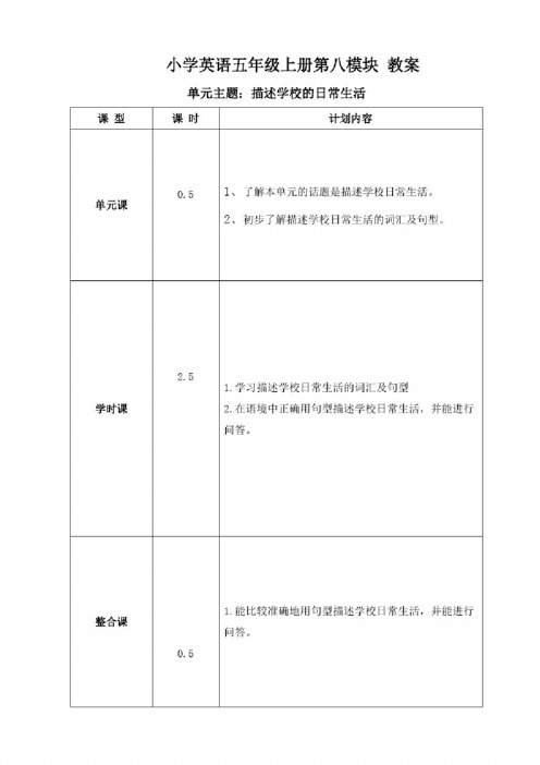 小学英语五年级上册第八模块教案