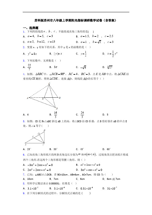 苏科版苏州市八年级上学期阳光指标调研数学试卷(含答案)