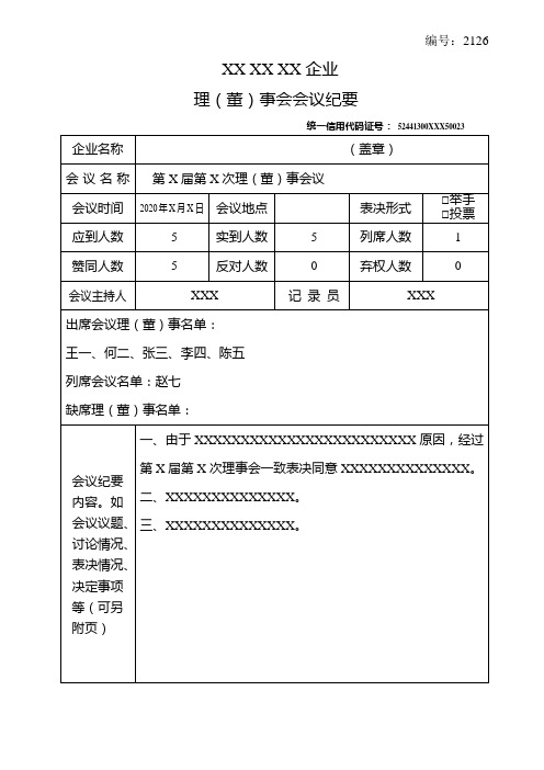 企业理(董)事会会议纪要(样本)