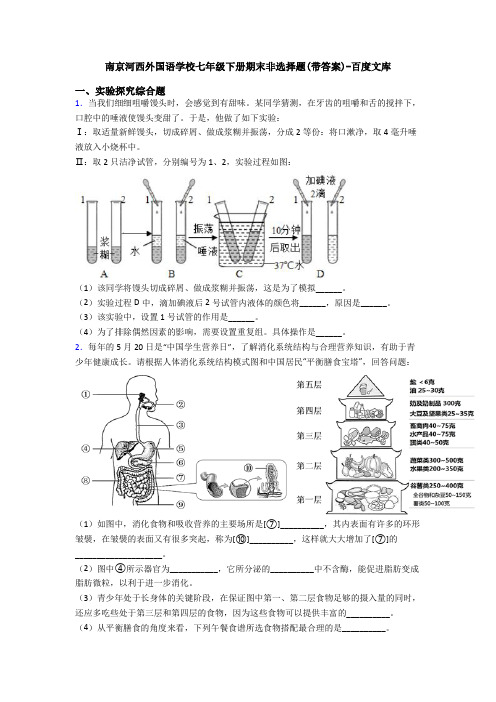 南京河西外国语学校七年级下册期末非选择题(带答案)-百度文库