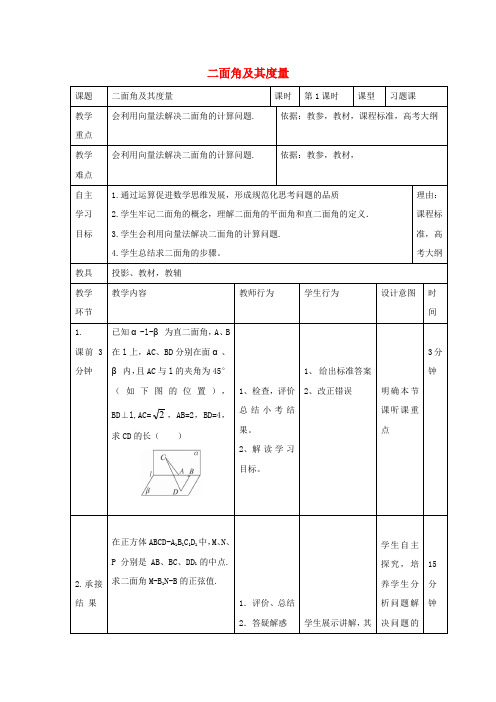 辽宁省大连市高中数学第三章空间向量与立体几何3.2二面角及其度量习题课教案新人教B版