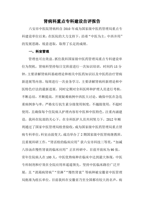 肾病科重点专科建设自评报告