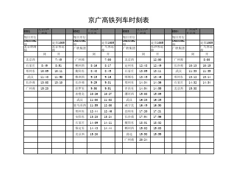 最新京广高铁列车时刻表改