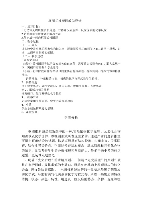 初中化学_框图型推断题专题复习教学设计学情分析教材分析课后反思