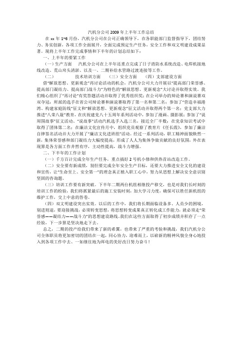 汽机分公司2009年上半年工作总结