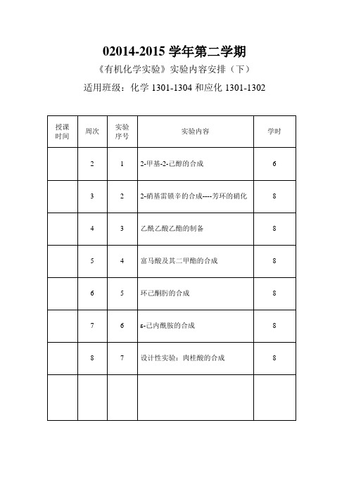 化学类下学期《有机化学实验》内容