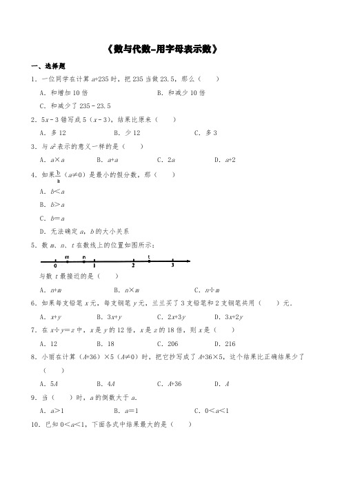 苏教版六年级数学下册试题 一课一练《数与代数-用字母表示数》  【含答案】