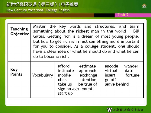 Unit7新世纪高职英语(第三版)第1册课件