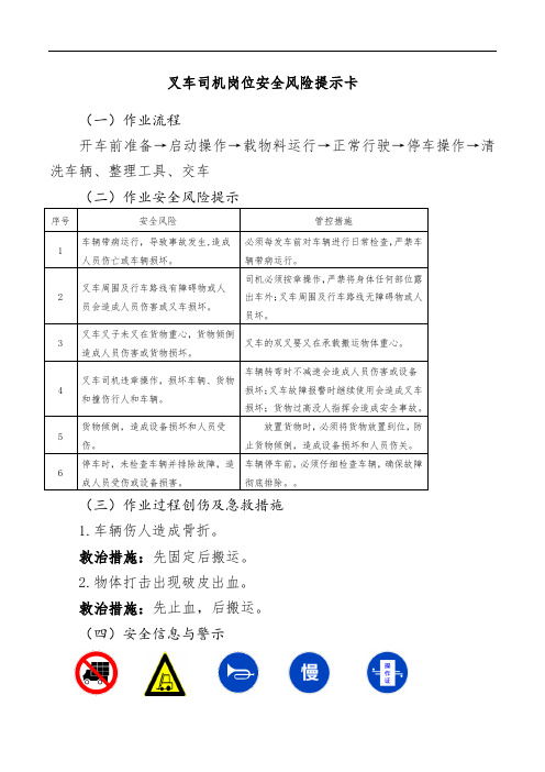 叉车司机岗位安全风险提示卡