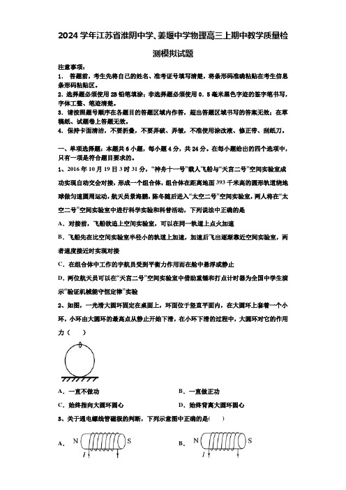 2024学年江苏省淮阴中学、姜堰中学物理高三上期中教学质量检测模拟试题含解析