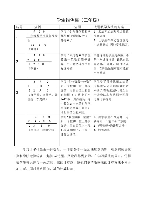 三年级数学错题集及分析精选