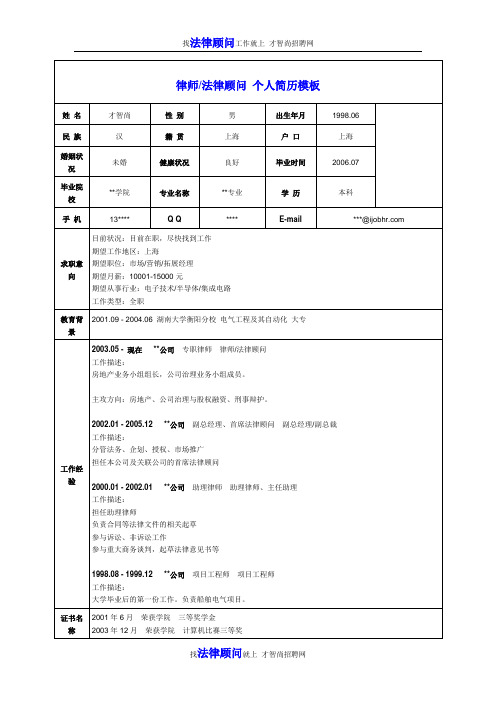 律师-法律顾问个人简历模板