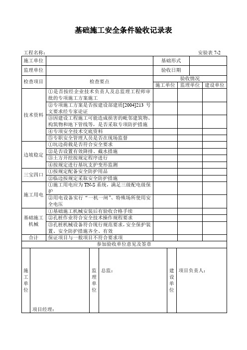 基础施工安全条件验收记录表